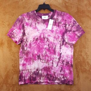 AMI Mens Shirt Small Pink Tie Dye Pullover Crew Cotton Logo Tee $215